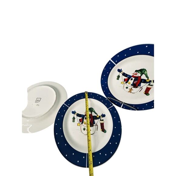 Set of 3 Today's Living 10 1/2” Christmas Snowman Blue Rim Dinner Plates Winter - Picture 8 of 10